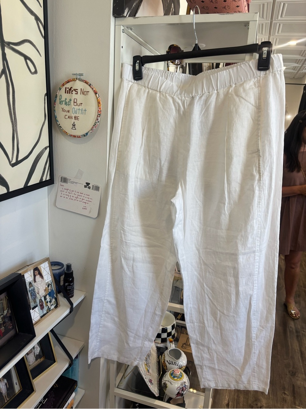 Eileen Fisher White Linen Pull-On Wide Leg Pants